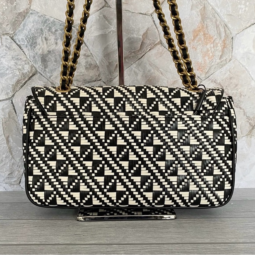 Karl Lagerfeld Black & White Geometric Woven Chain Shoulder Bag - Picture 4 of 9